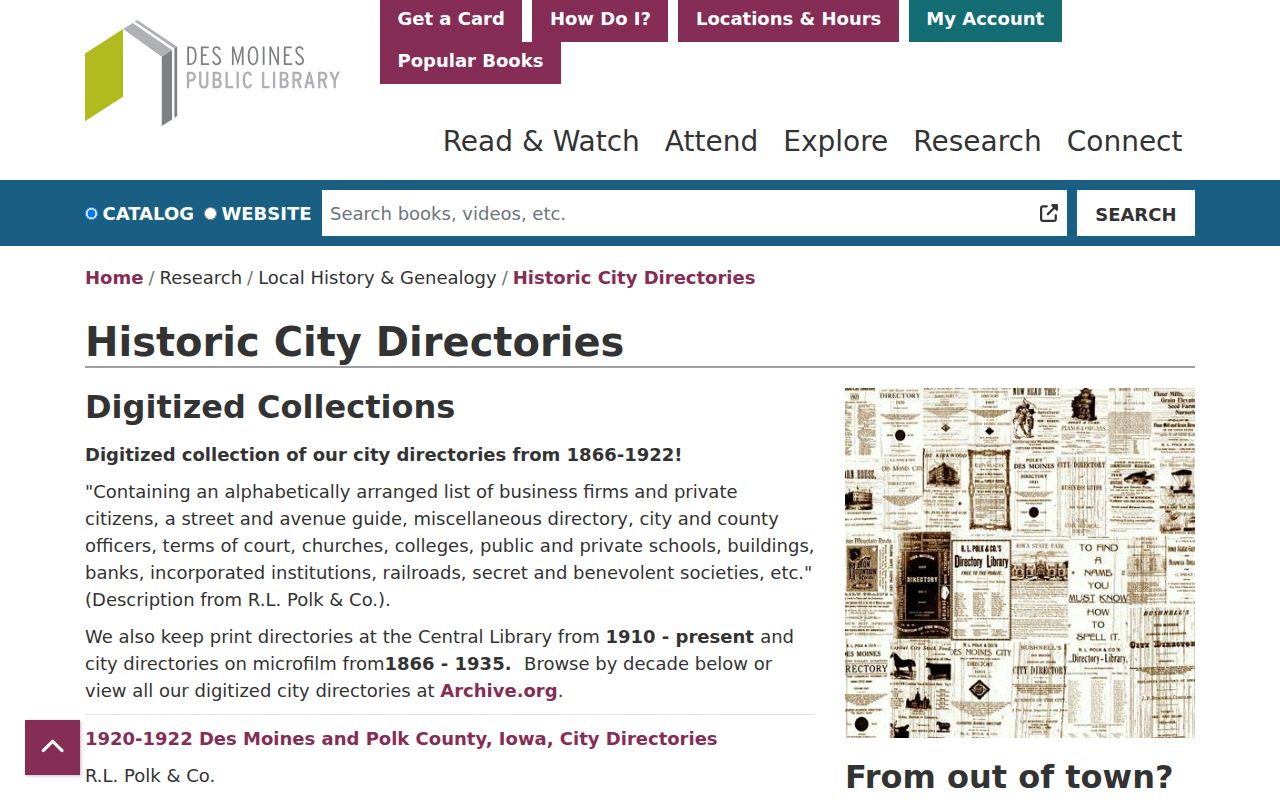Des Moines Public Library historic city directory collection used for Waukee research