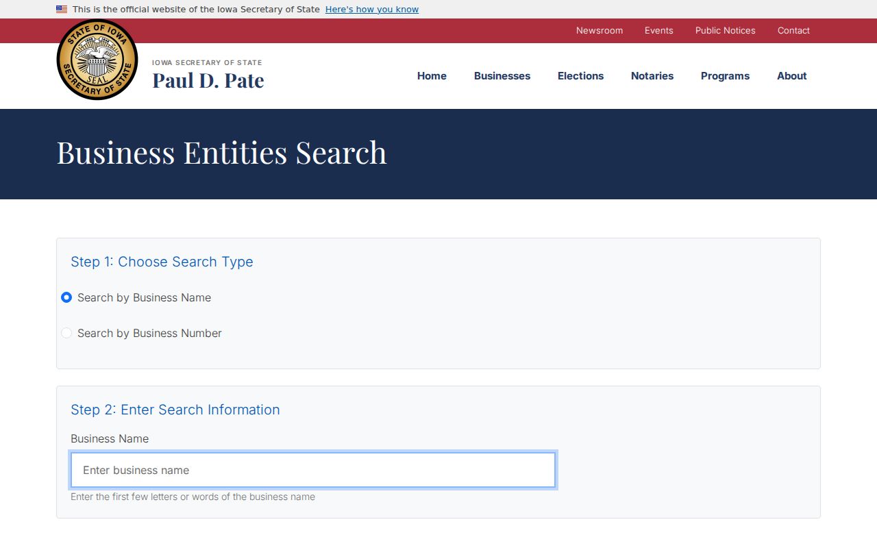 Iowa Secretary of State business entity search for Waukee connections