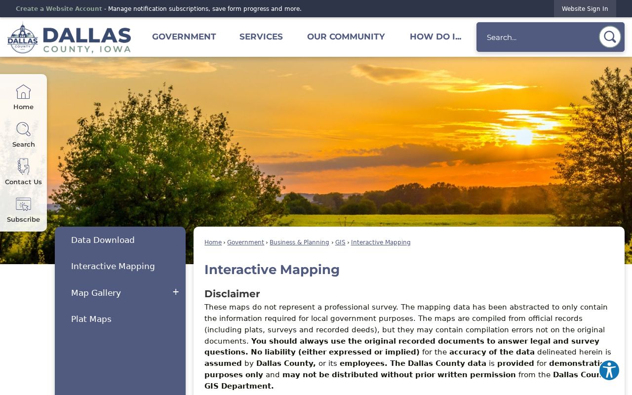 Dallas County interactive mapping page for Waukee neighbor parcel research