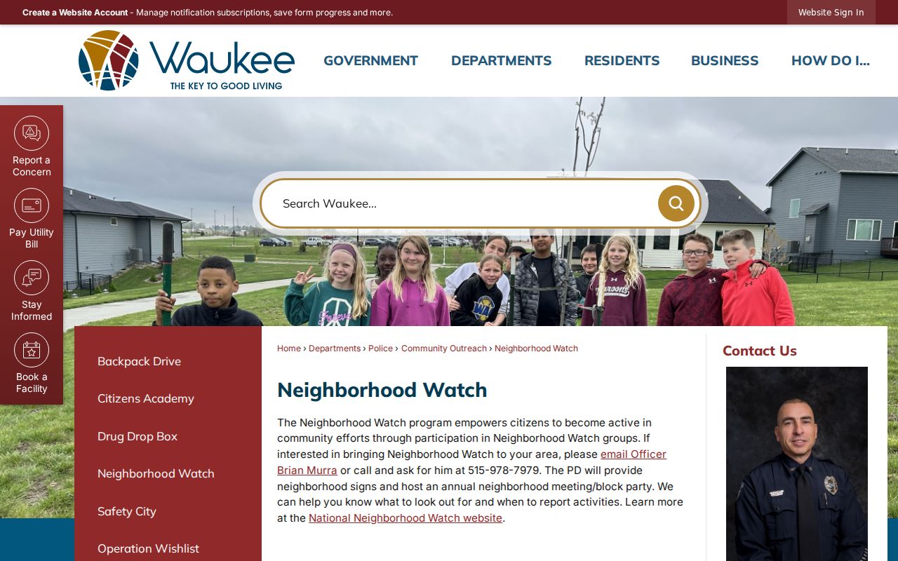 Waukee Neighborhood Watch civic program page