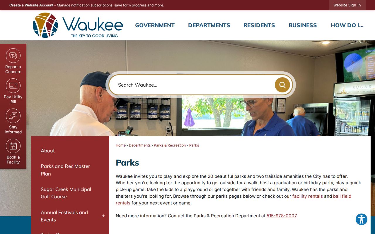 Waukee parks page used for public block landmarks