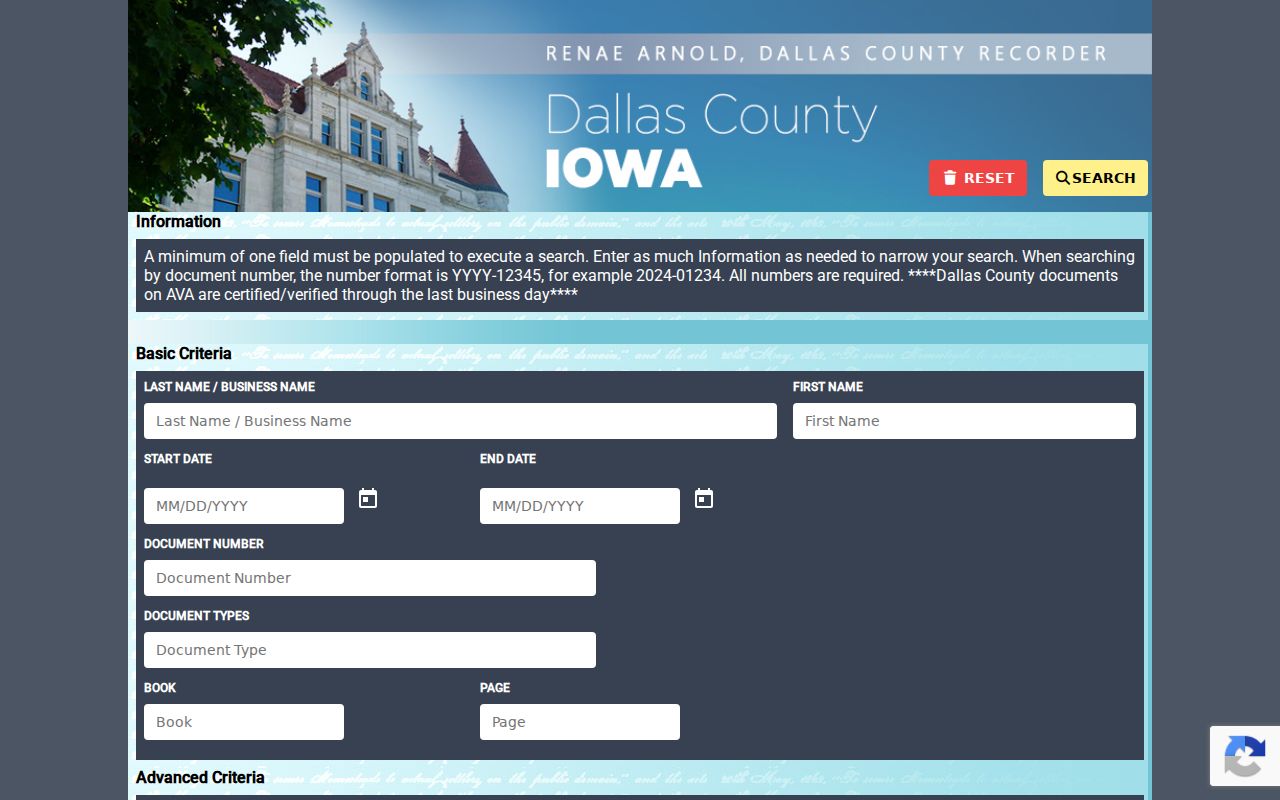 Dallas County AVA recorded-document search used for a Waukee resident lookup
